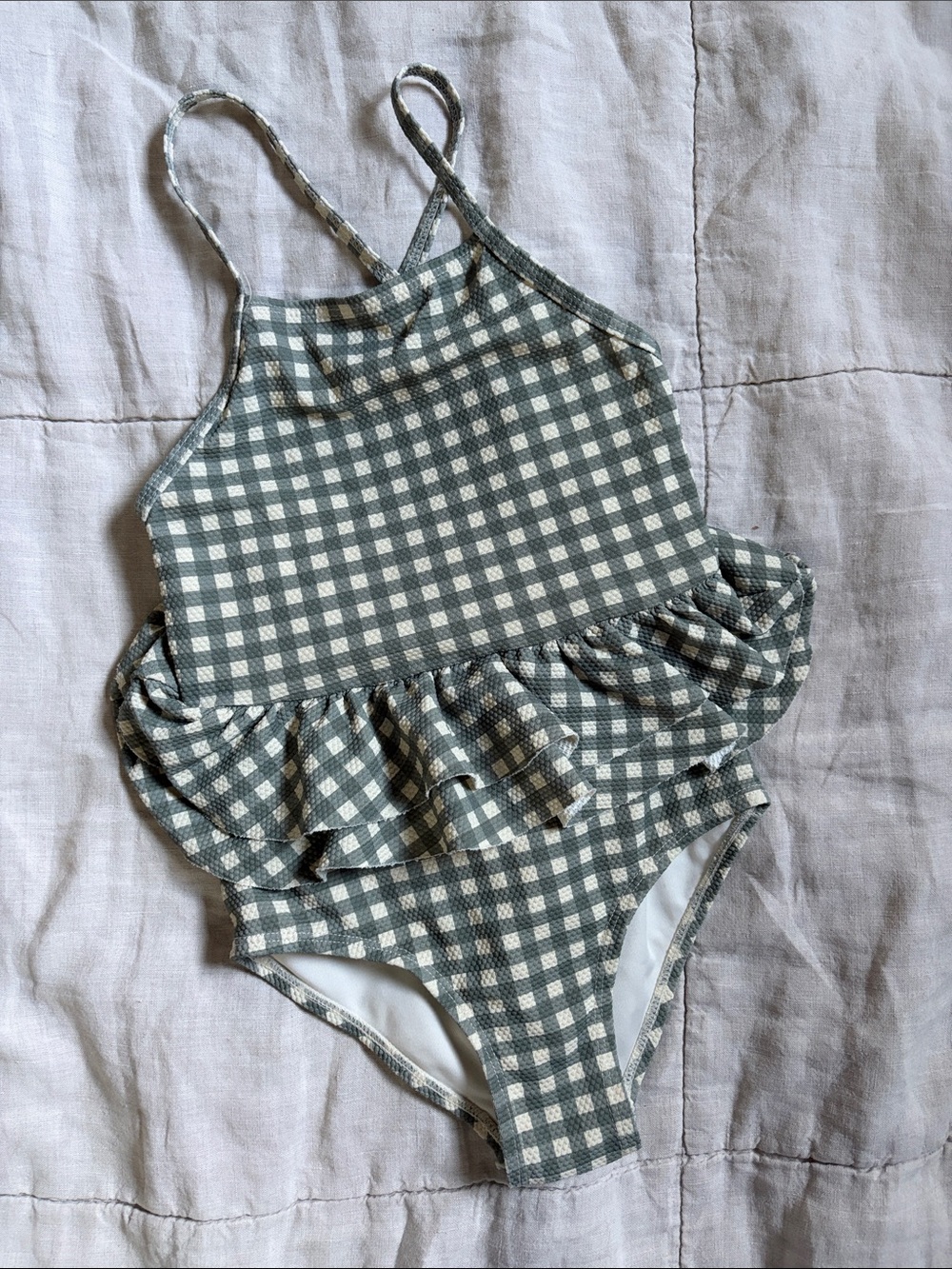 Quincy Mae Green & White Gingham Ruffle One-Piece Swimsuit